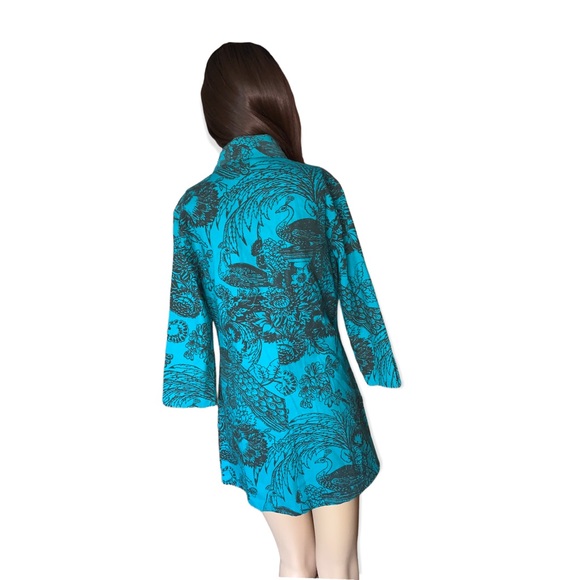 Gandy Couture Peacock /Floral Print Button-Down Shirt, Size S - Picture 9 of 16